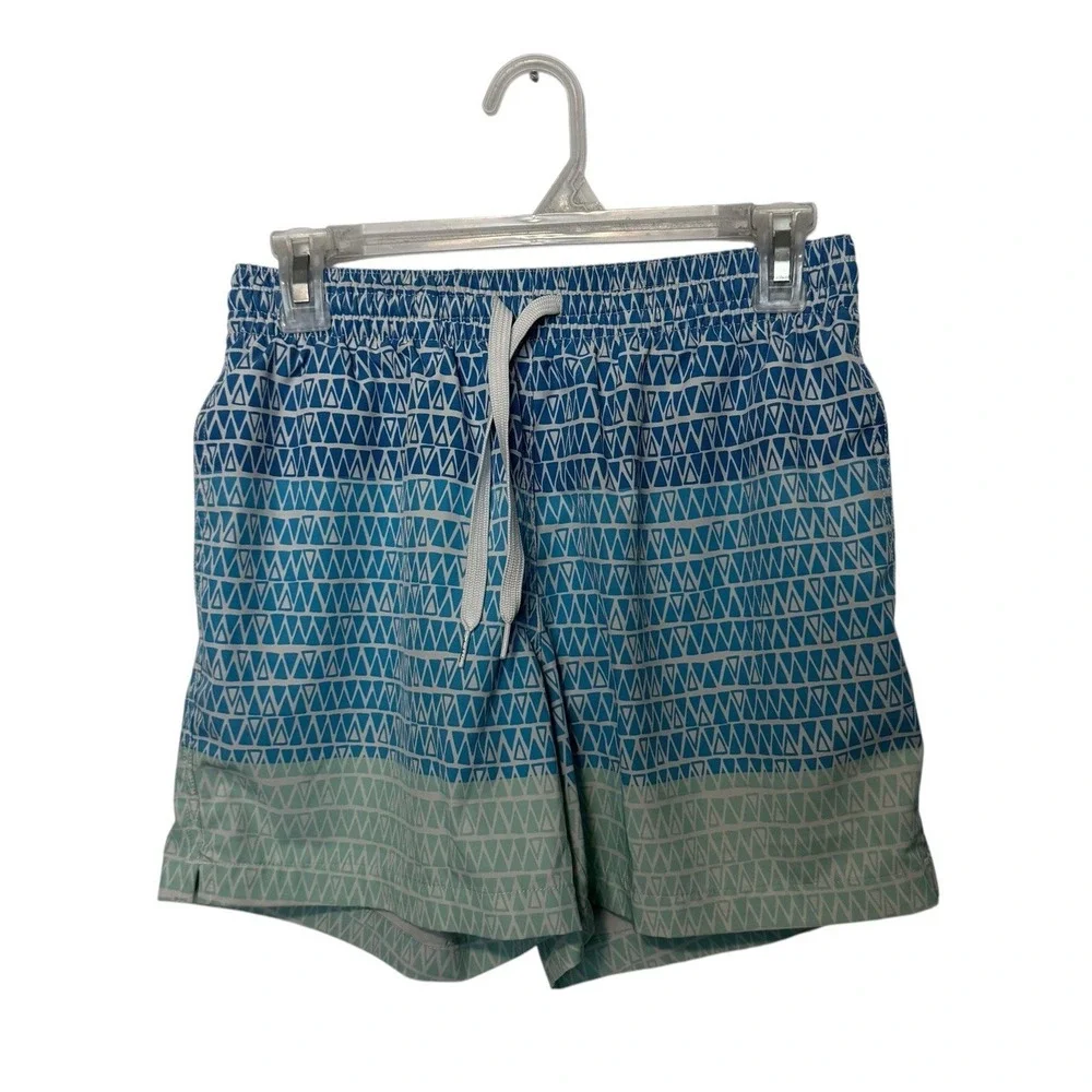 Chubbies Swim Trunks Mens Small Blue Green Geometric Lined Stretch Beach Shorts